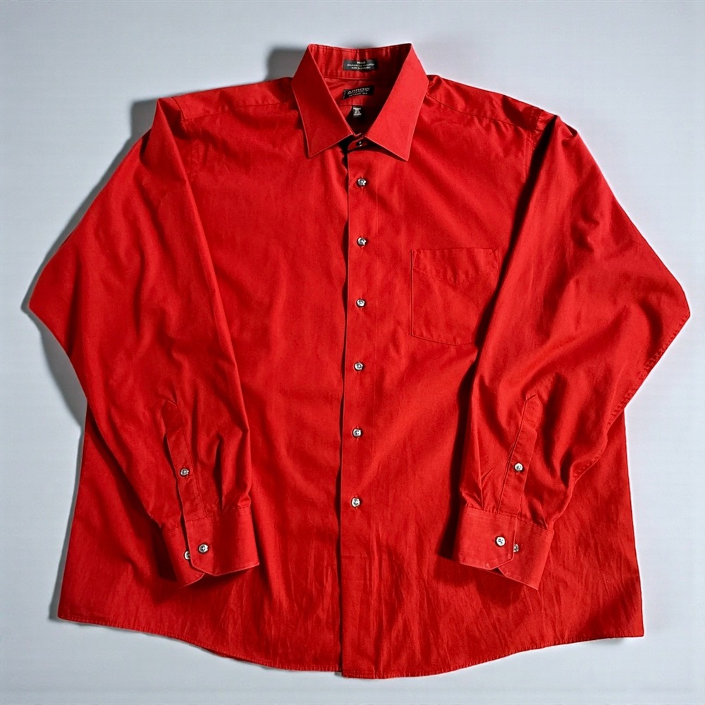 Arrow Mens Dress Shirt XXL Red Wrinkle Free Classic Fit Poplin Long Sleeve 18.5